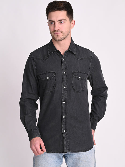 Men Black Opaque Cotton Casual Shirt