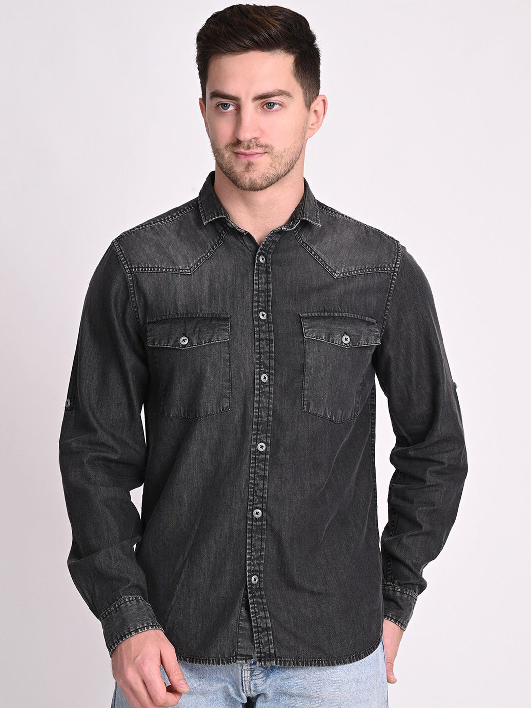 Black Relaxed Faded Casual Shirt